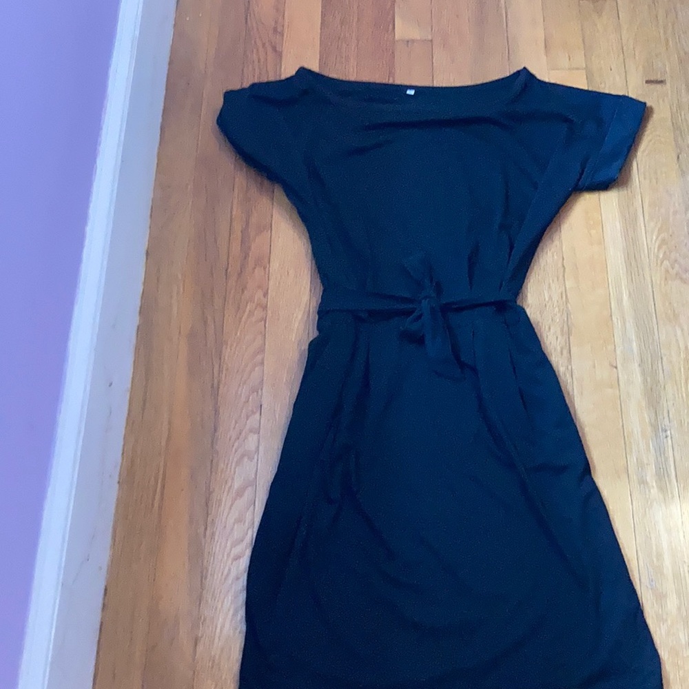 Black jersey knit mini dress